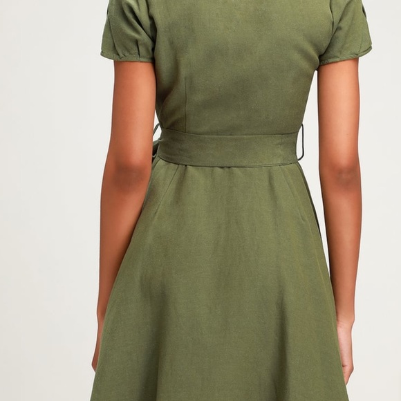 Lulus Olive Green Button-Front Skater Dress Medium - Picture 3 of 9
